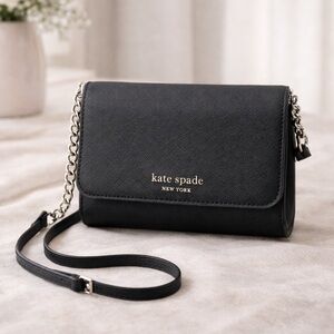 Kate Spade Black Clutch with Silver Chain Strap